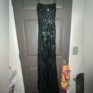 green and black extra small prom dress